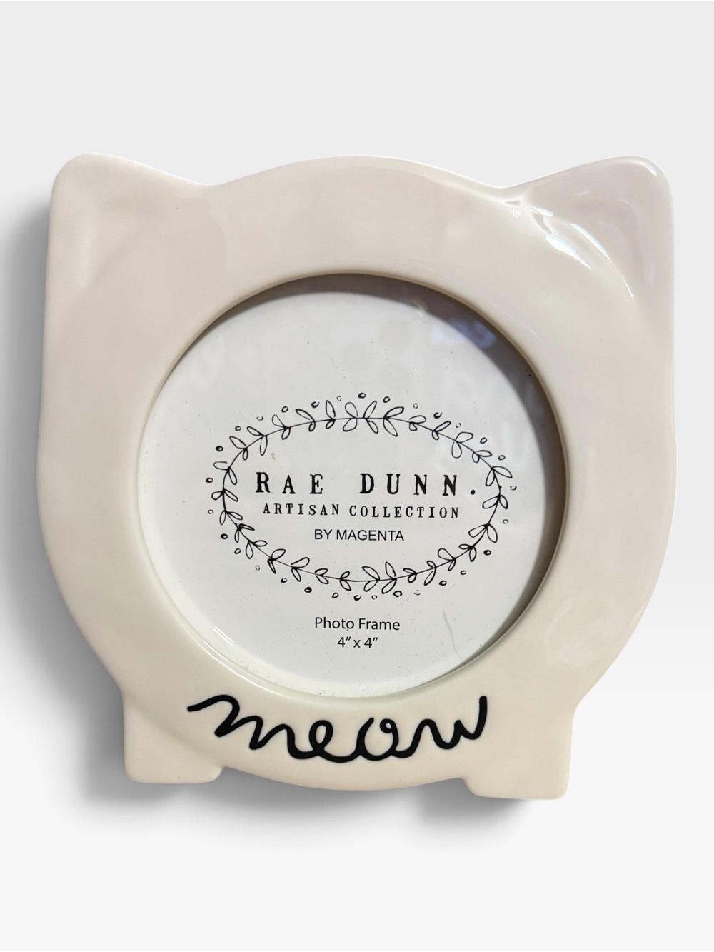 Rae Dunn "MEOW" Cat Shaped Ceramic Photo Frame 4x4